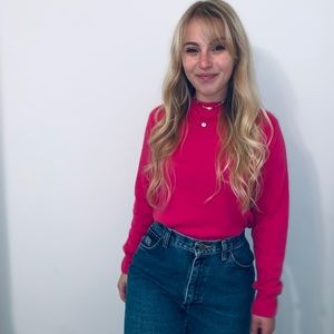 Neon Pink Mock Neck Sweater
